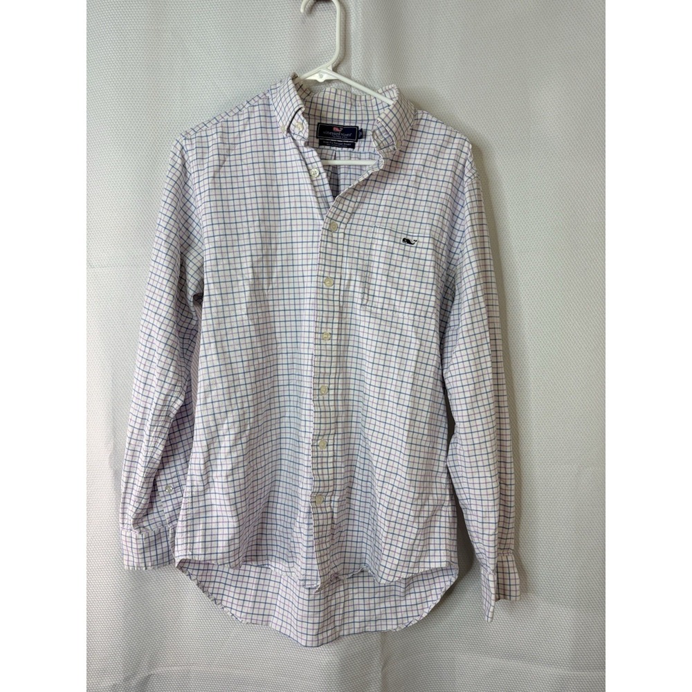 Vineyard Vines Whale Shirt Mens Medium Purple Blue Gingham Plaid Long Sleeve